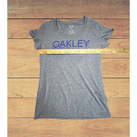 Women's Oakley T-Shirt Size XS Gray Blue Logo - Picture 6 of 7
